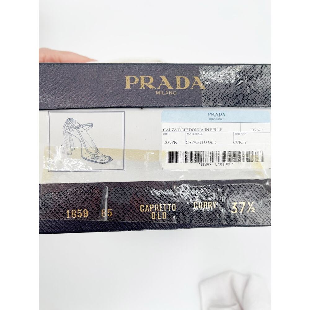 Prada Fall 1996 Runway Floral Appliqué Antiqued Leather Mary Jane Heels IT 37.5 - Picture 16 of 16
